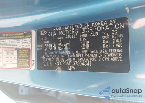 2016 Kia Soul + z USA, uszkodzony, nr VIN KNDJP3A51G7304841